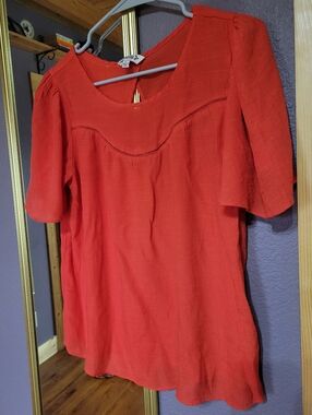 Nanette Lepore Coral-Red Scoop Neck Short Sleeve Blouse